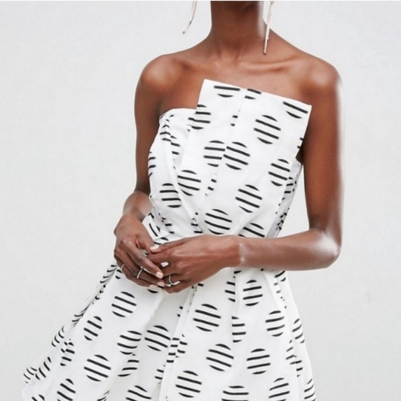 ASOS Spot Stripe Bandeau Prom Mini Dress Size 6 - Picture 4 of 10